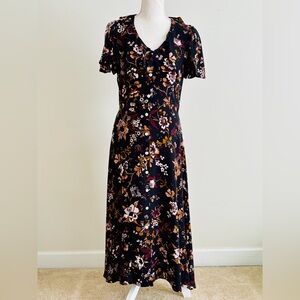 Christy Dawn Silk Crepe Black Floral Midi Dress